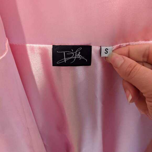 Pink silky feathered gown/ robe, marabou cuffs - S - Picture 4 of 4